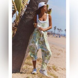 NWT FREE PEOPLE Movement Printed Hot Shot Onesie in Camo Floral Sage Combo